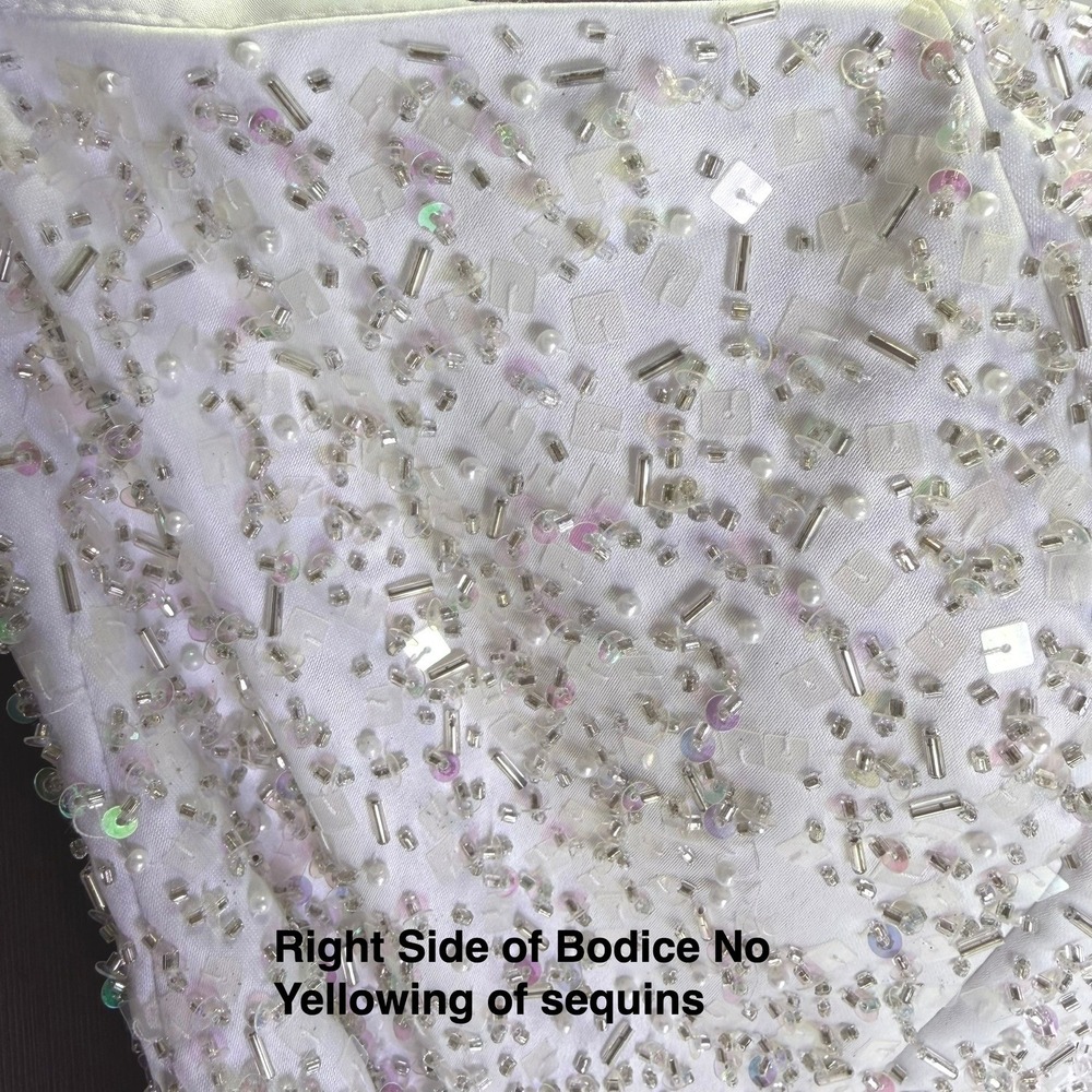 White Beaded Tulle Ball Gown Wedding Dress Basque Waist Strapless Size 12 Flaws - Picture 11 of 16